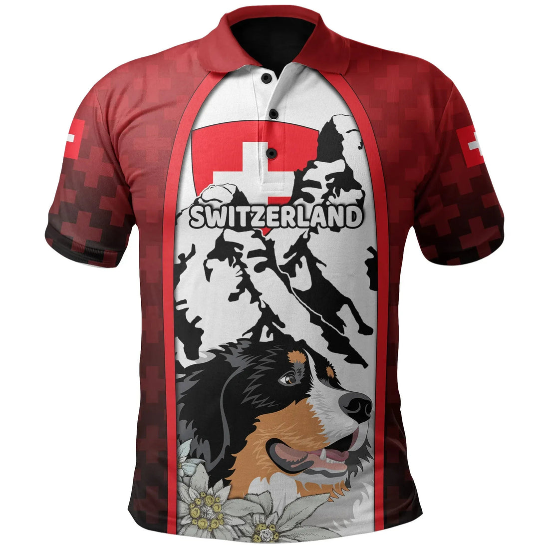 Switzerland Polo Shirt Coat Of Arms and Bernese Mountain Dog RLT13