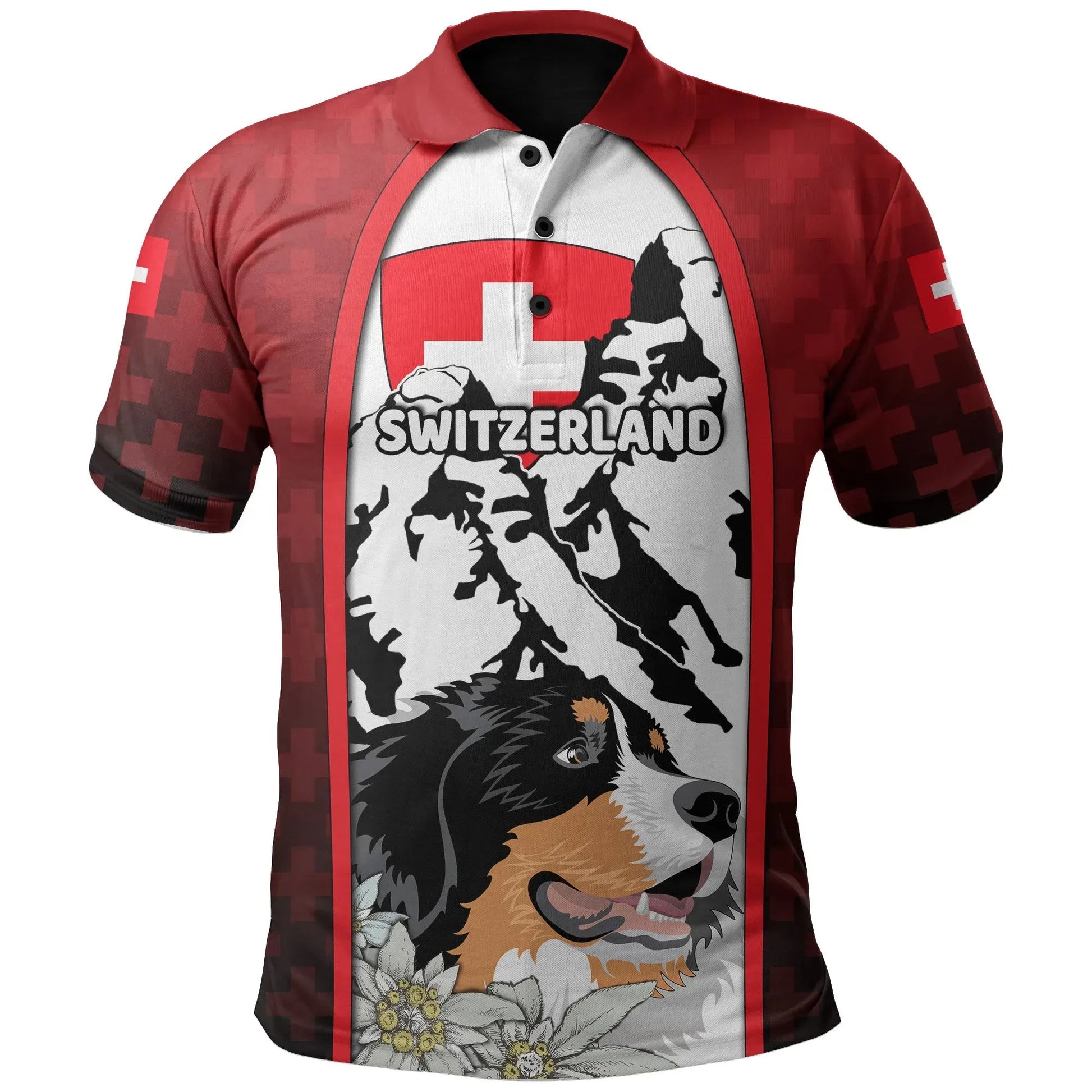 Switzerland Polo Shirt Coat Of Arms and Bernese Mountain Dog RLT13