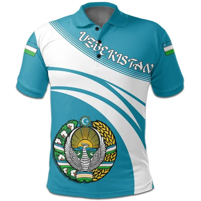 Uzbekistan Polo Shirt Coat Of Arms Cricket Style RLT12
