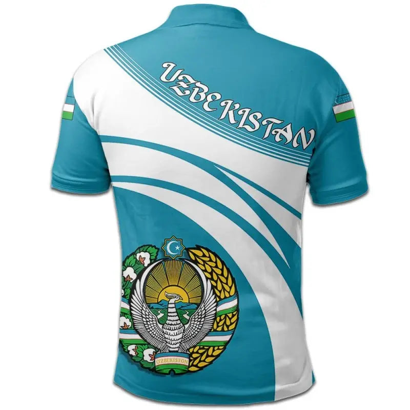Uzbekistan Polo Shirt Coat Of Arms Cricket Style RLT12