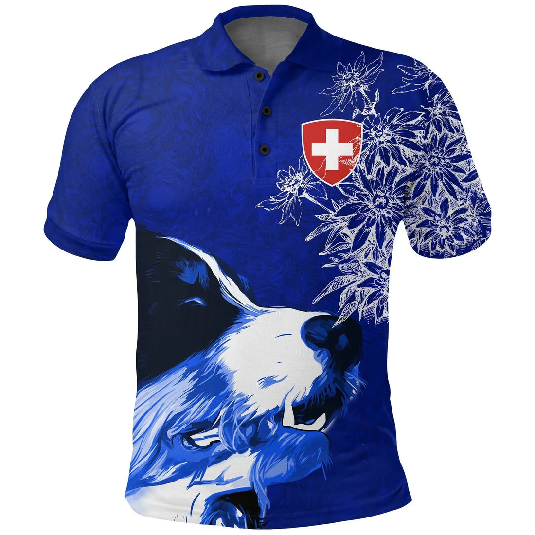 Switzerland Polo Shirt Bernese Mountain Dog and Edelweiss RLT13