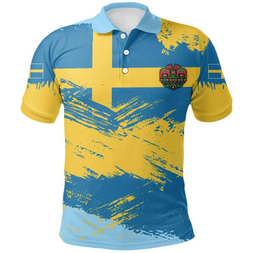 Sweden Polo Shirt Sweden Flag Brush RLT7