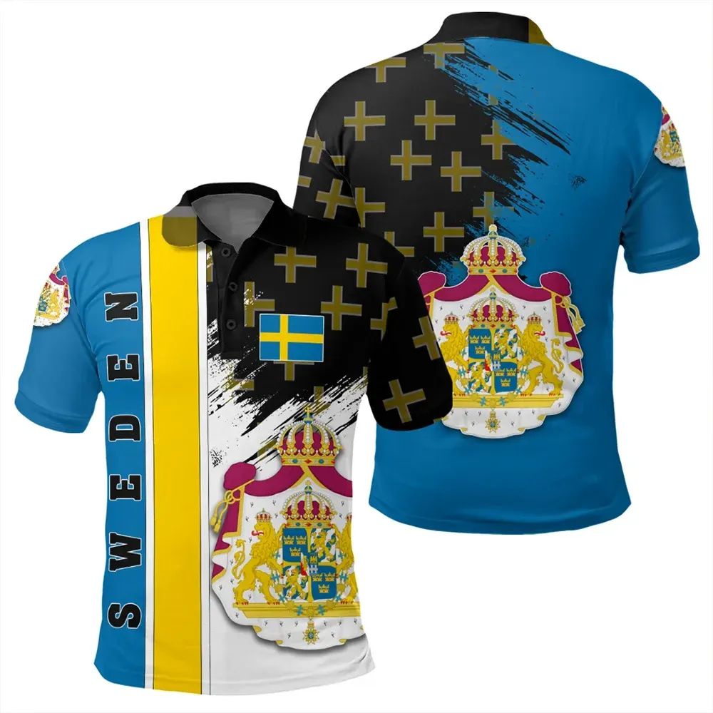 Sweden Polo Shirt Coat Of Arms Flag Style RLT7