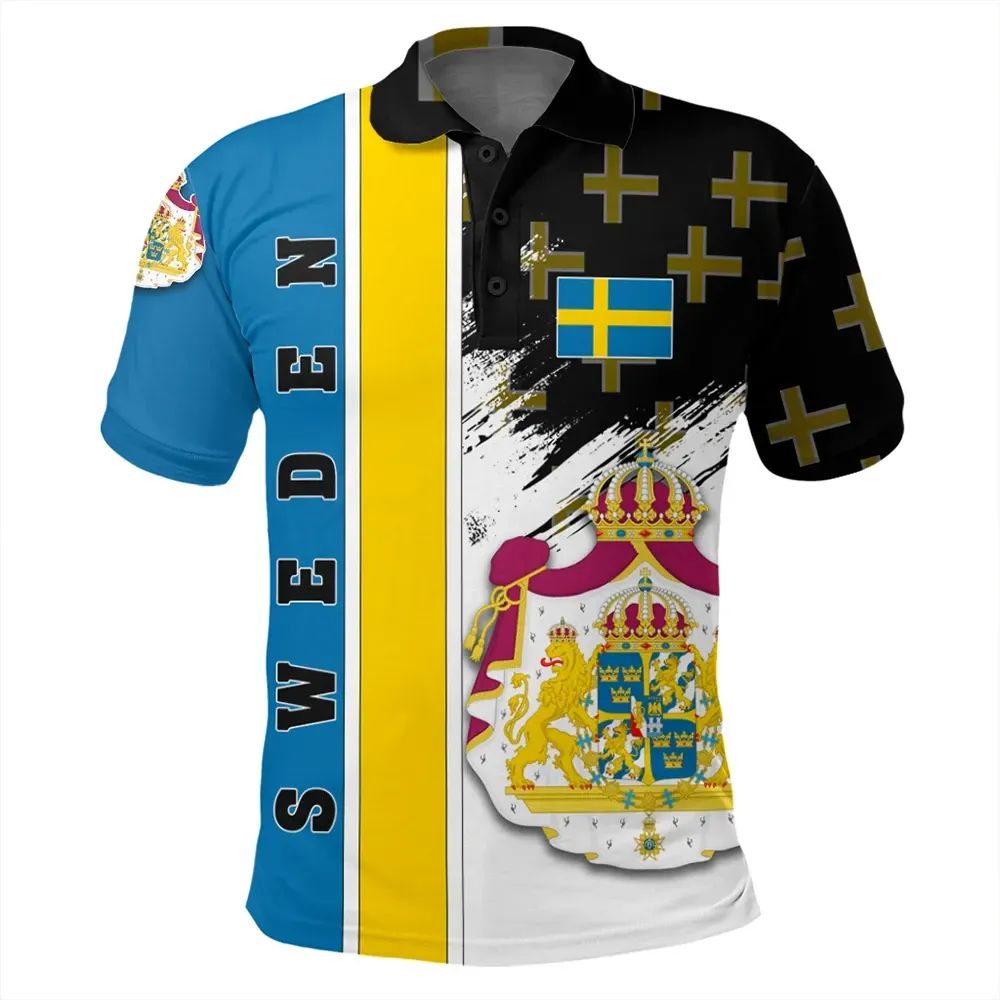 Sweden Polo Shirt Coat Of Arms Flag Style RLT7