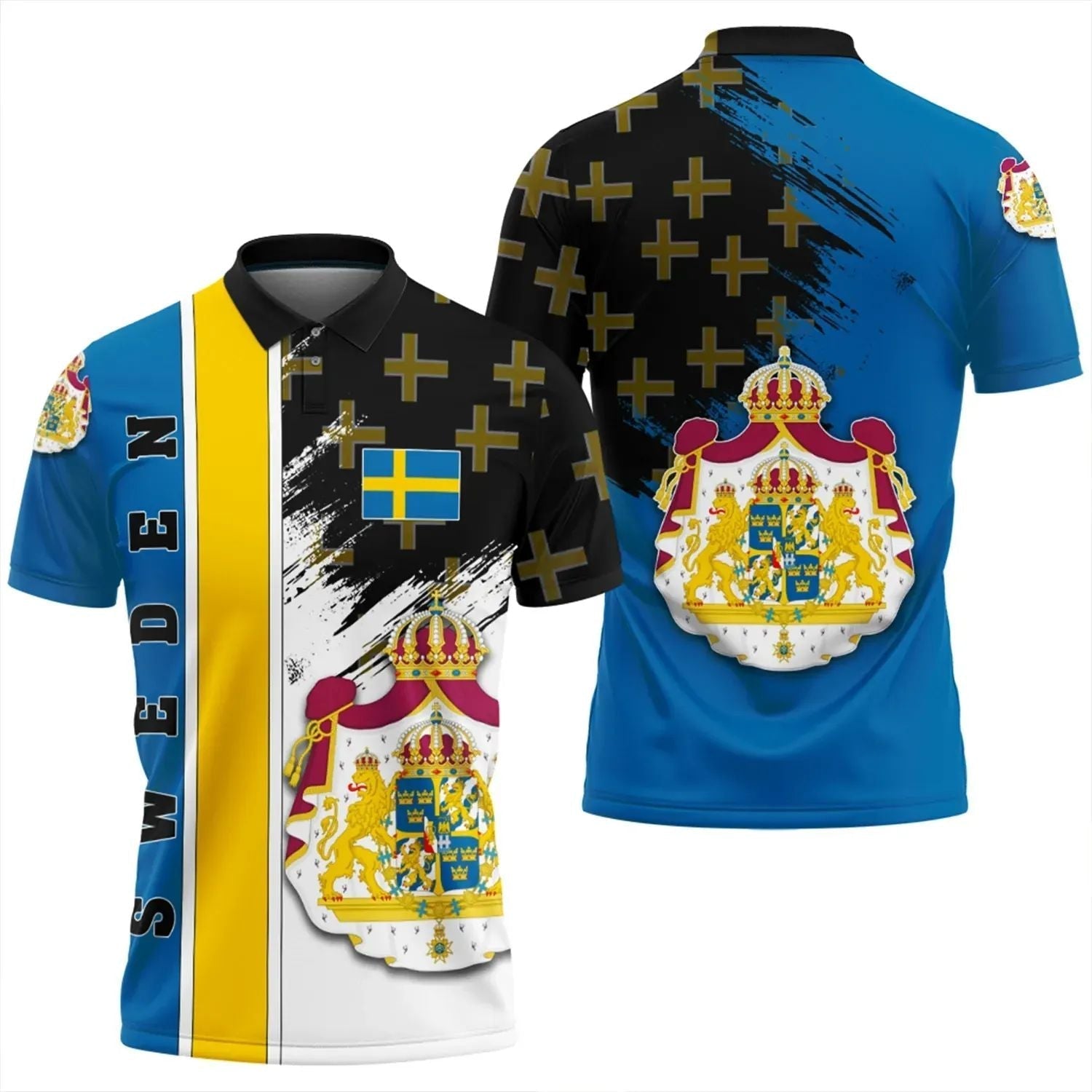 Sweden Polo Shirt Coat Of Arms Flag Style RLT7