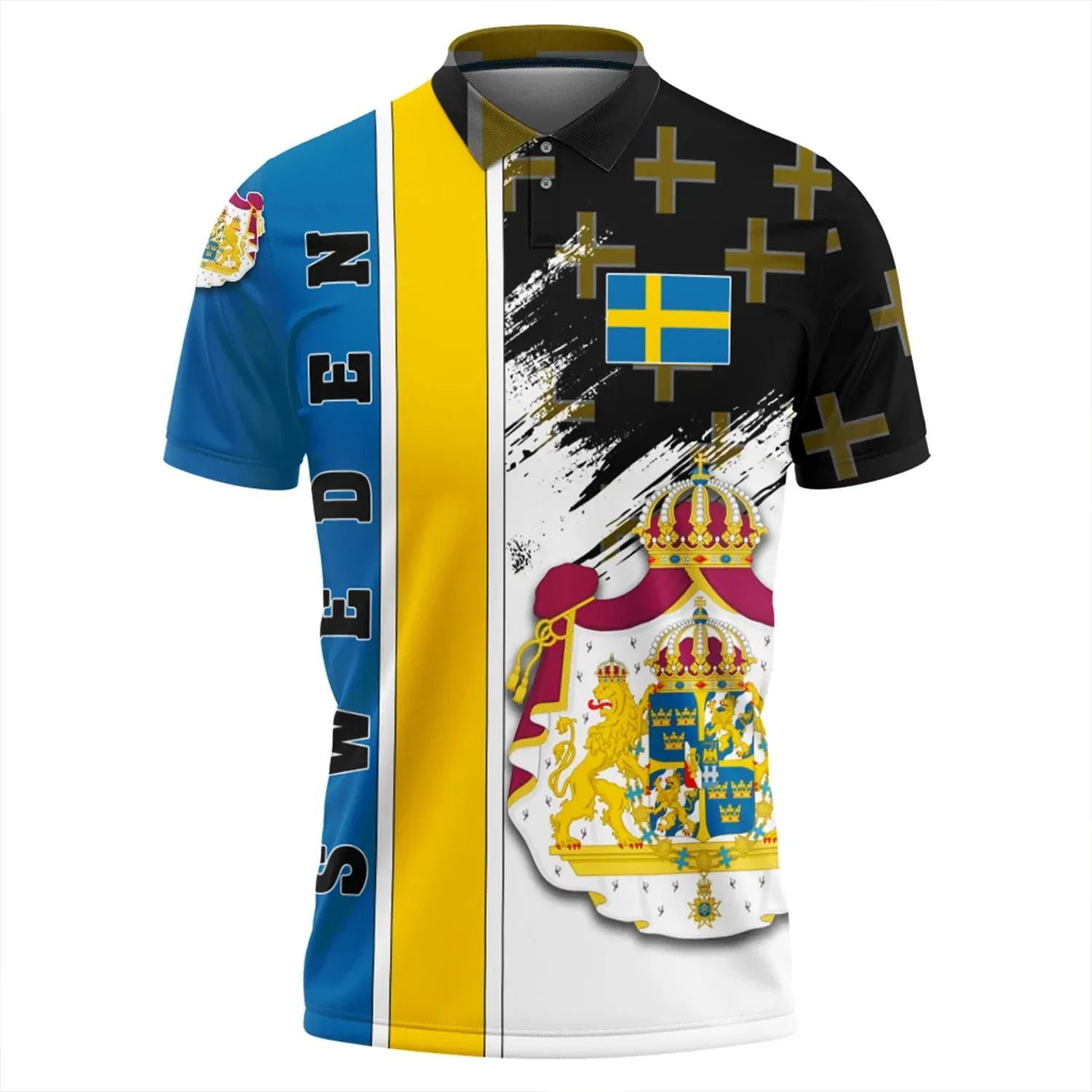 Sweden Polo Shirt Coat Of Arms Flag Style RLT7