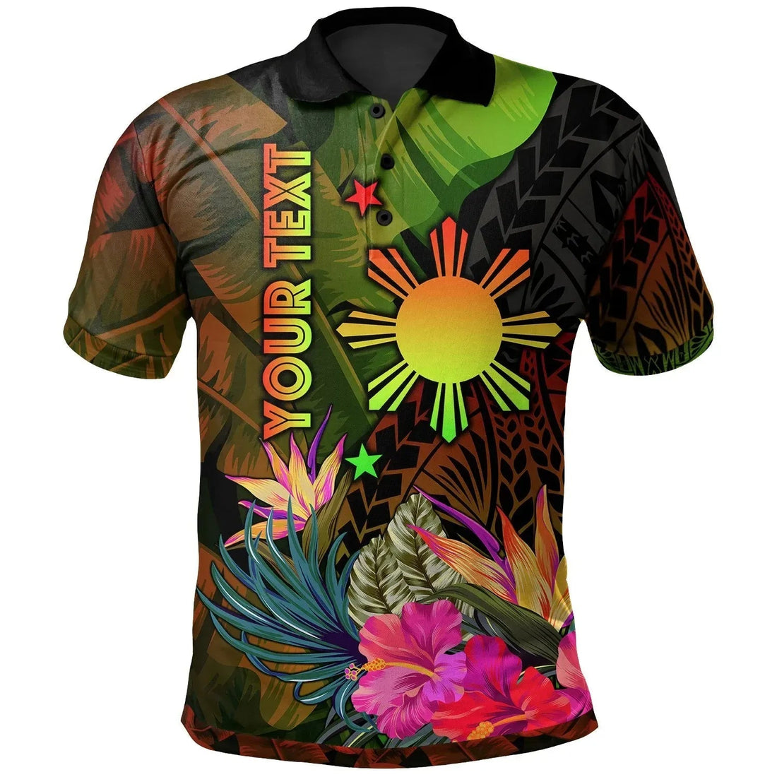 The Philippines Custom Polynesian Polo Shirt Hibiscus and Banana Leaves RLT6