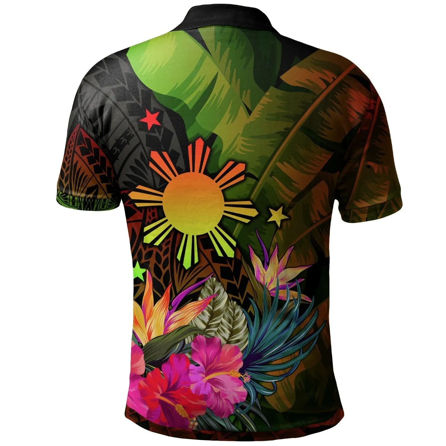 The Philippines Custom Polynesian Polo Shirt Hibiscus and Banana Leaves RLT6