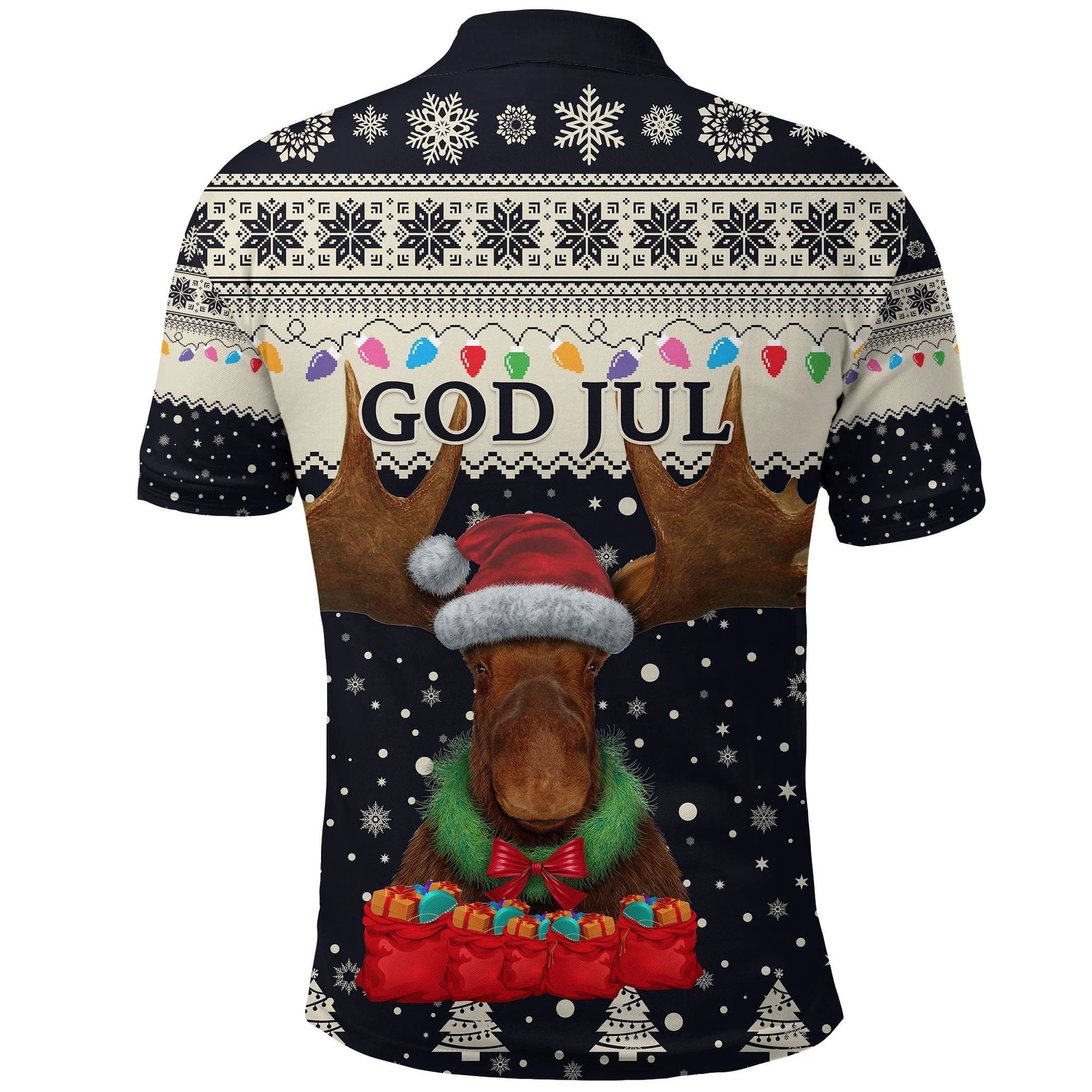 Sweden Polo Shirt Christmas Moose Navy RLT7