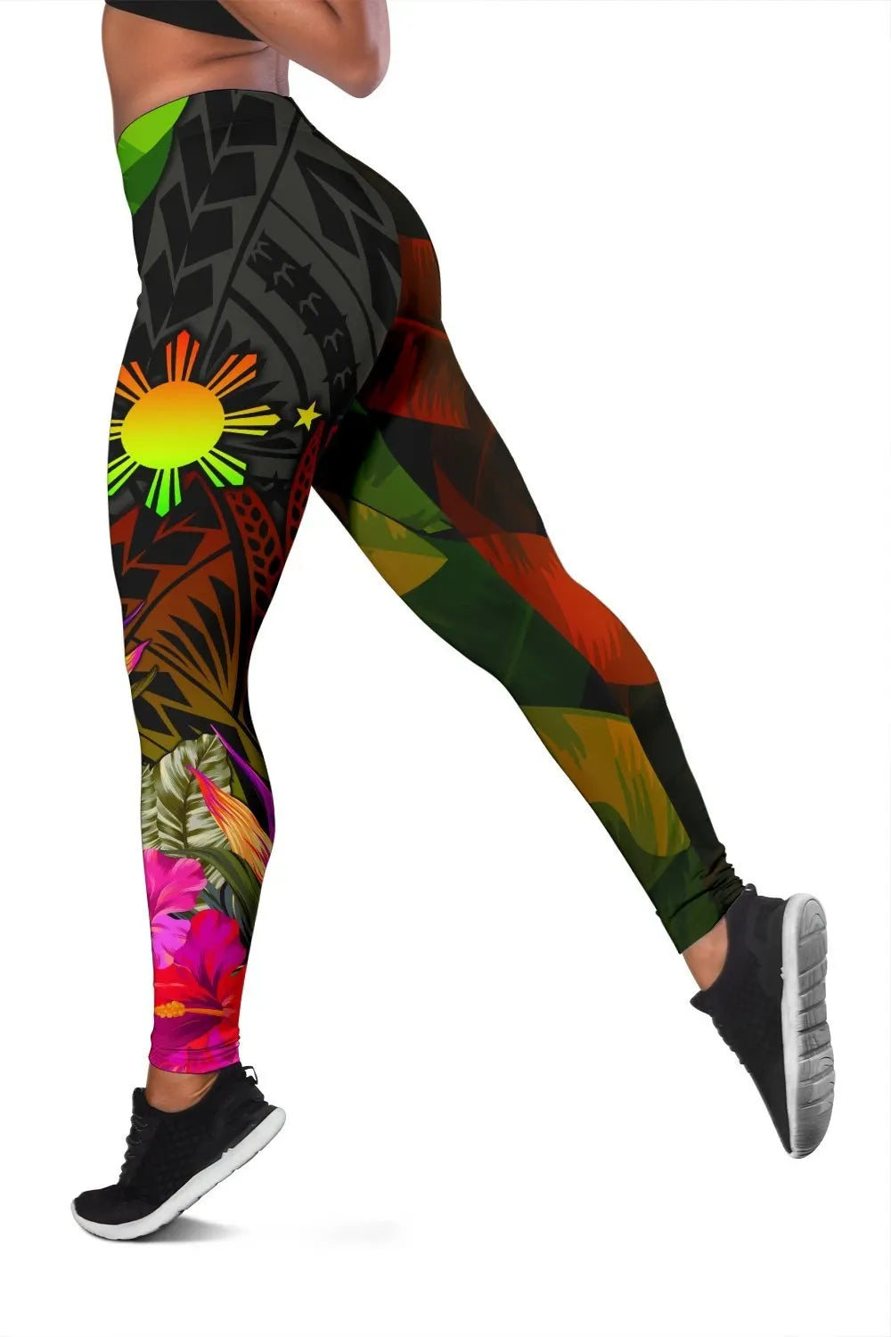 The Philippines Polynesian Women's Leggings Hibiscus and Banana Leaves RLT6