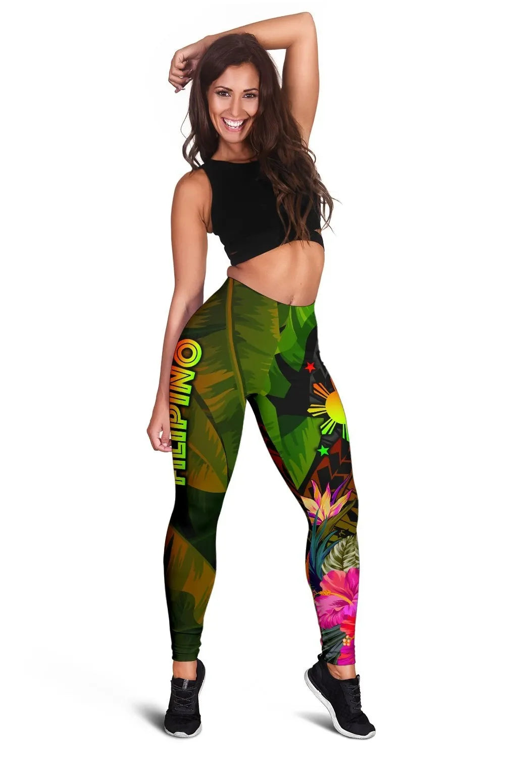 The Philippines Polynesian Women's Leggings Hibiscus and Banana Leaves RLT6