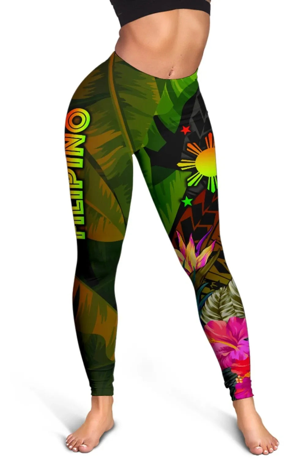 The Philippines Polynesian Women's Leggings Hibiscus and Banana Leaves RLT6