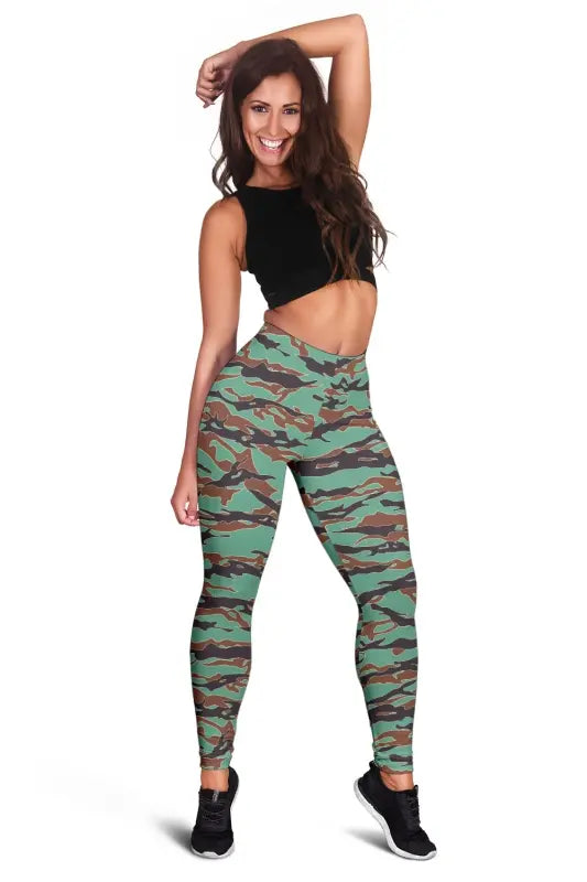 Army Guyana Tiger Stripe Camouflage Seamless Womens Leggings RLT8