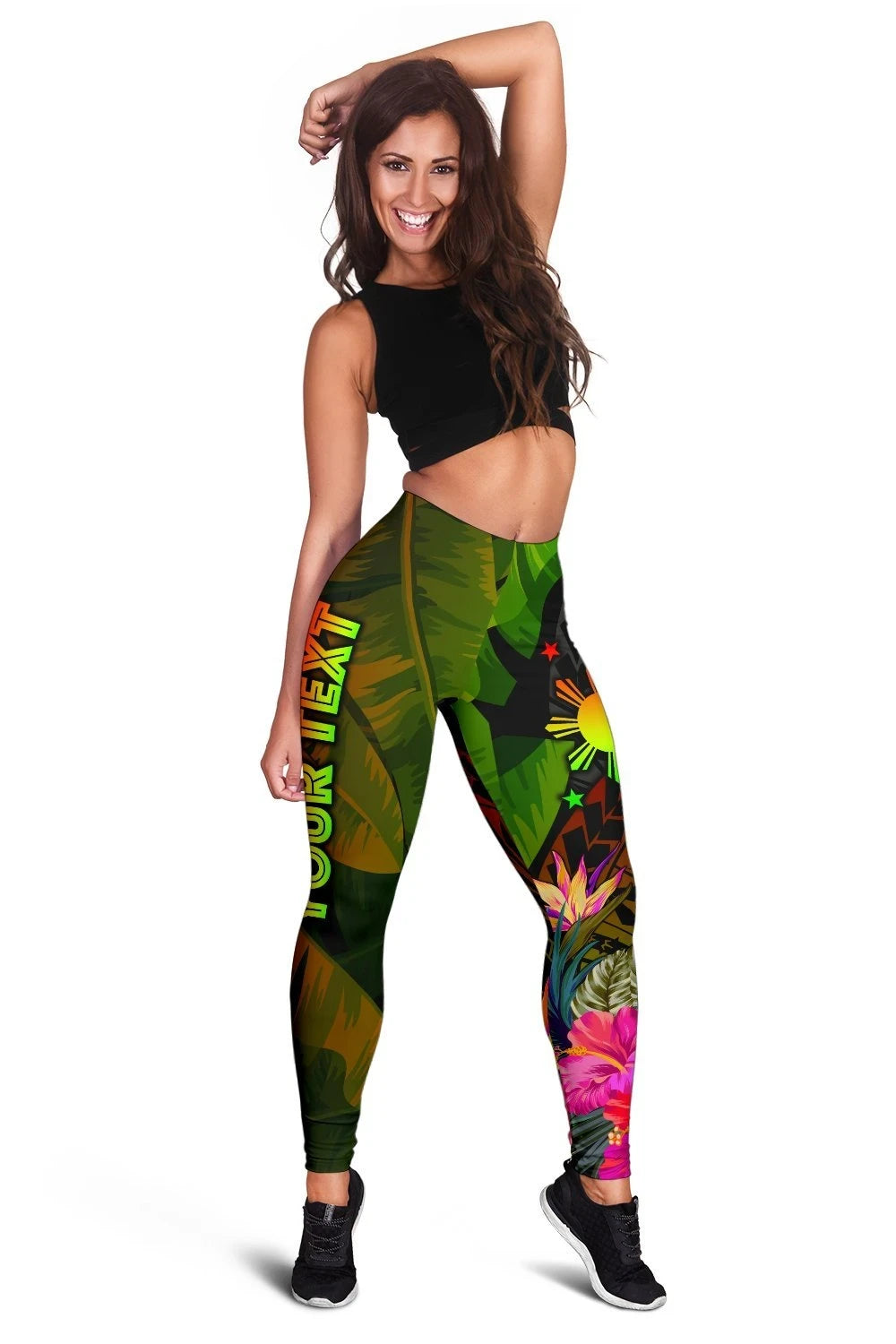 The Philippines Polynesian Personalised Women's Leggings Hibiscus and Banana Leaves RLT6