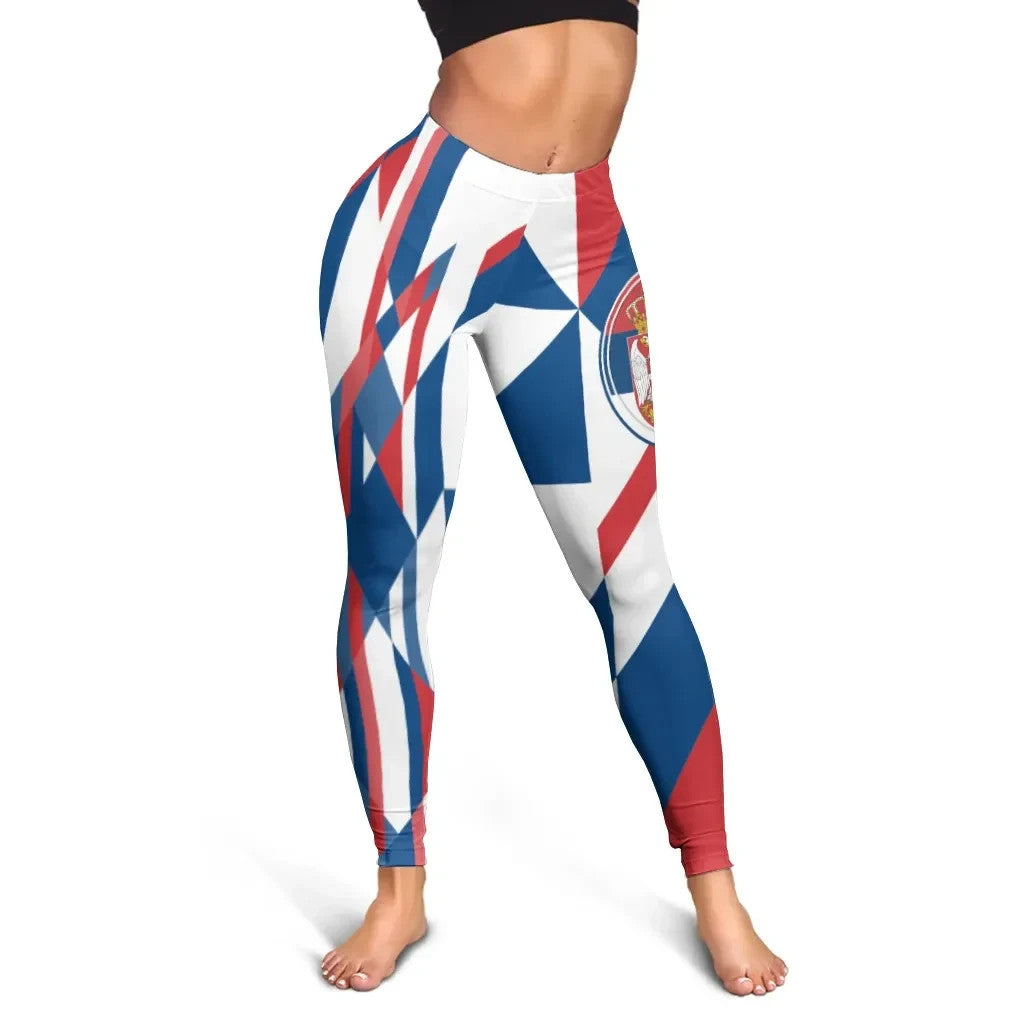 Leggings - Serbia Flag Color With Coat Of Arm RLT7