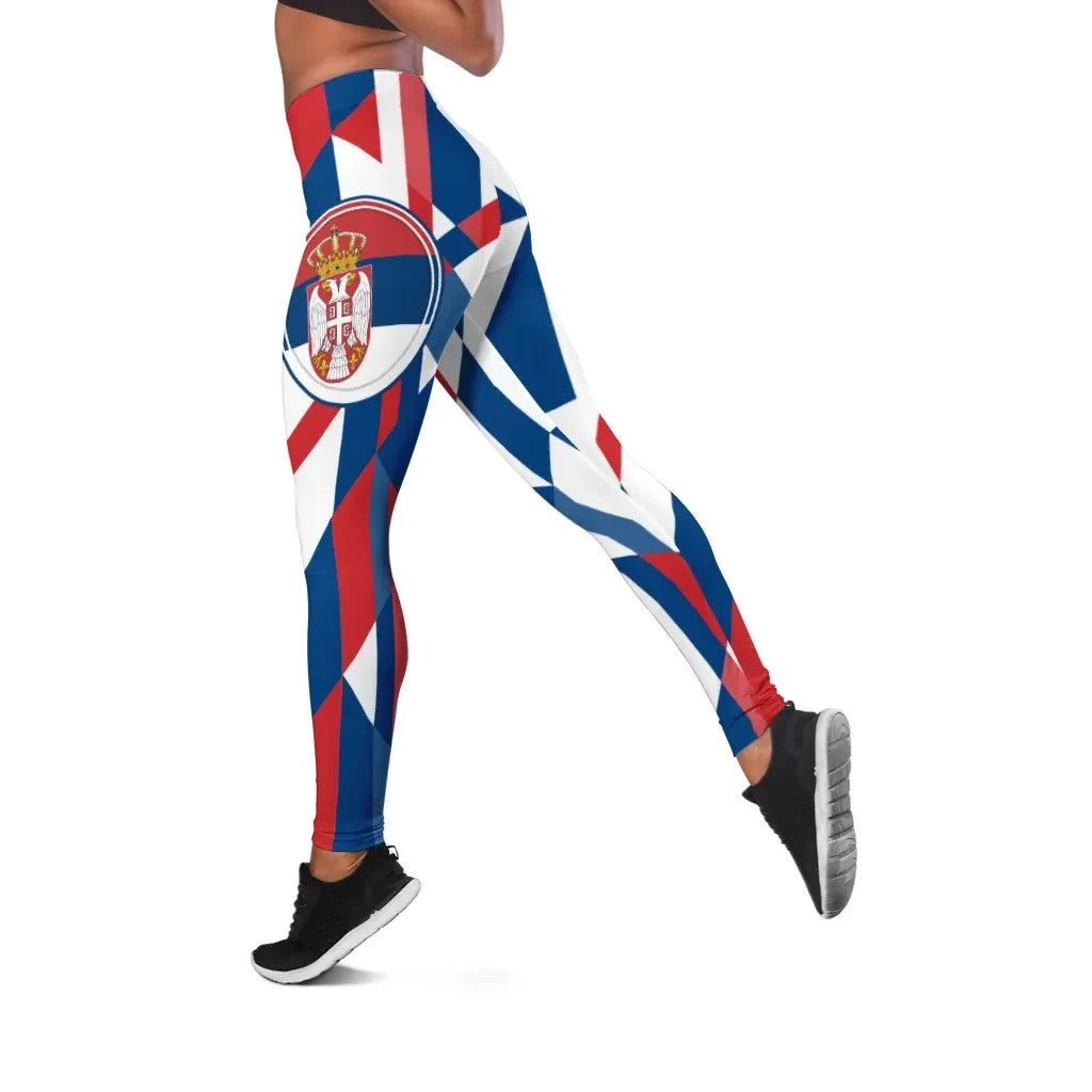 Leggings - Serbia Flag Color With Coat Of Arm RLT7