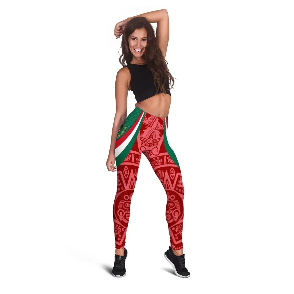 Mexico Leggings Mexico Coat Of Arms With Aztec Patterns RLT13