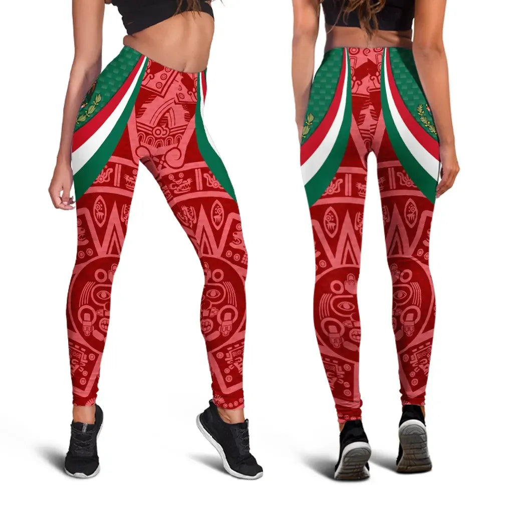 Mexico Leggings Mexico Coat Of Arms With Aztec Patterns RLT13