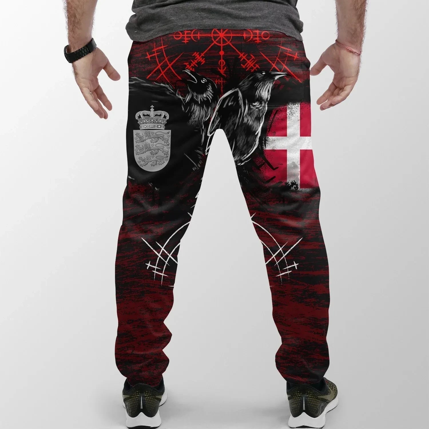 Viking Jogger (Women's/Men's) Denmark Raven of Odin and Symbol Viking on Blood Background RLT13