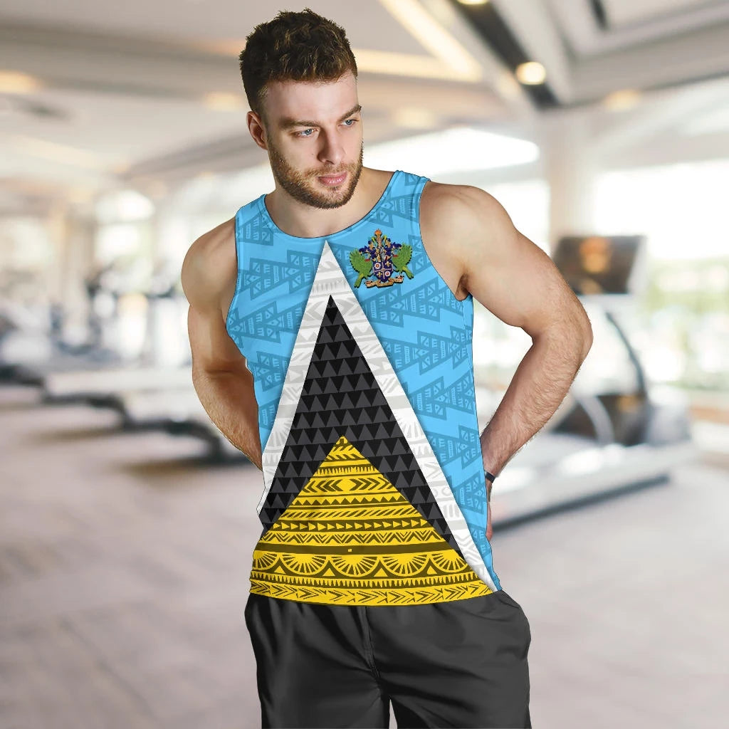 Saint Lucia Flag Men Tank Top Triangle Cerulean Blue RLT6