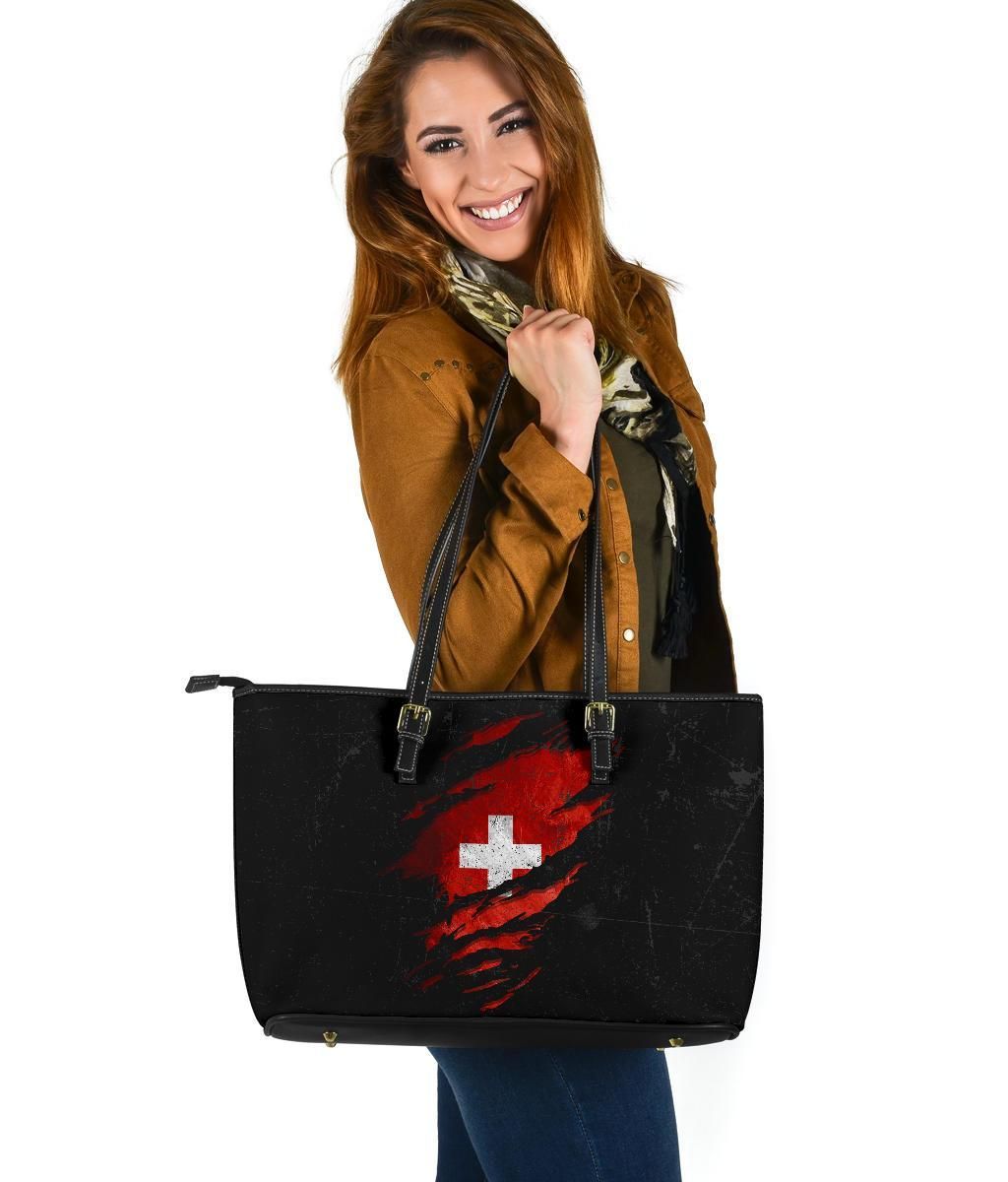 Switzerland In Me Leather Tote Special Grunge Style RLT13