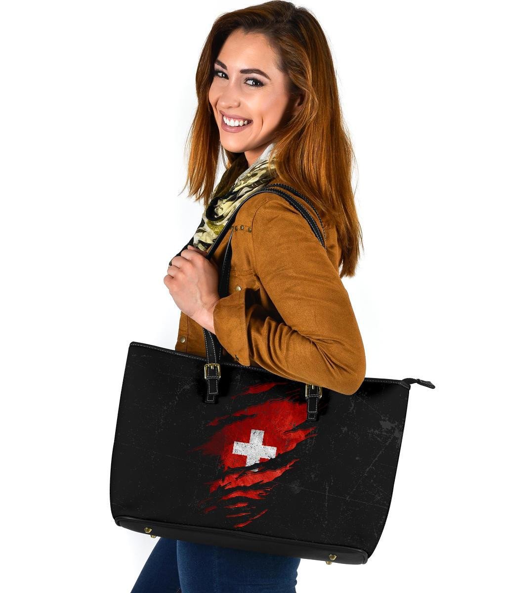 Switzerland In Me Leather Tote Special Grunge Style RLT13