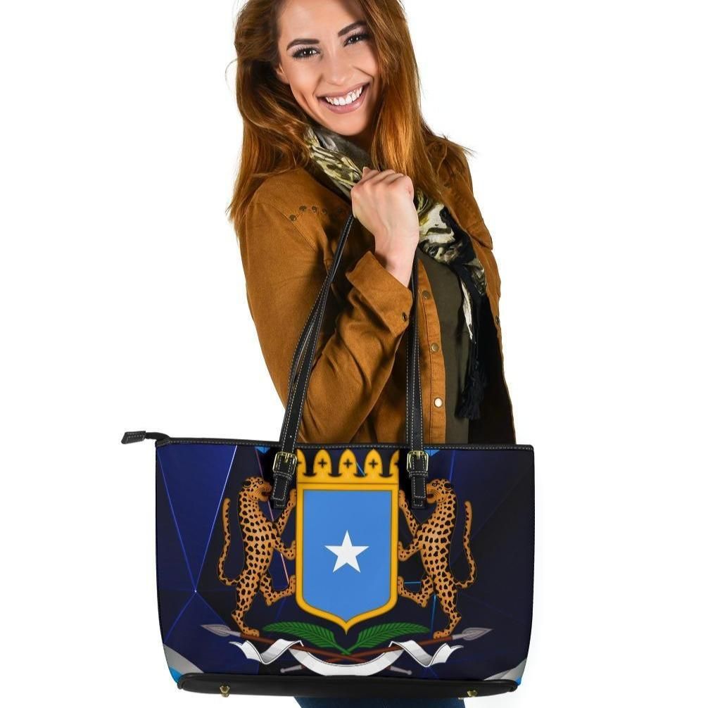 Somalia Leather Tote Coat Of Arms Somalia With Leopard RLT8