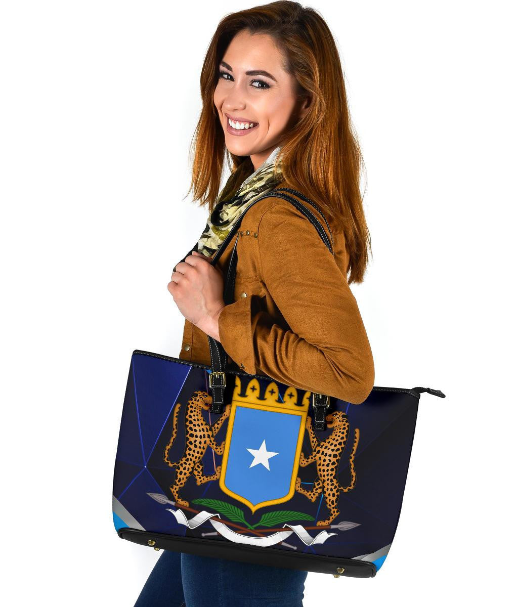 Somalia Leather Tote Coat Of Arms Somalia With Leopard RLT8
