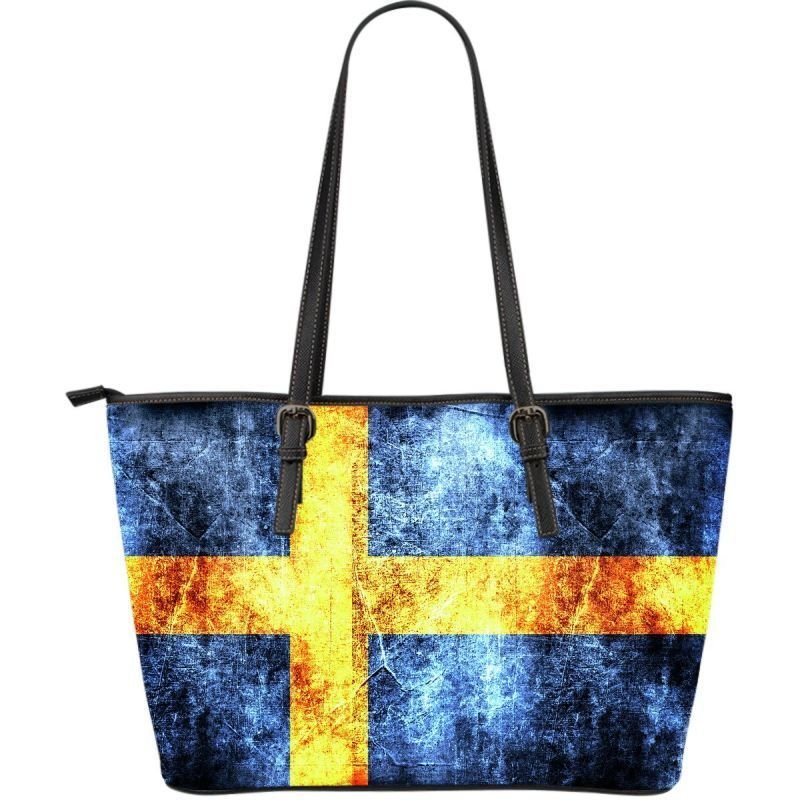 Sweden Grunge Flag Leather Tote Bag RLT7