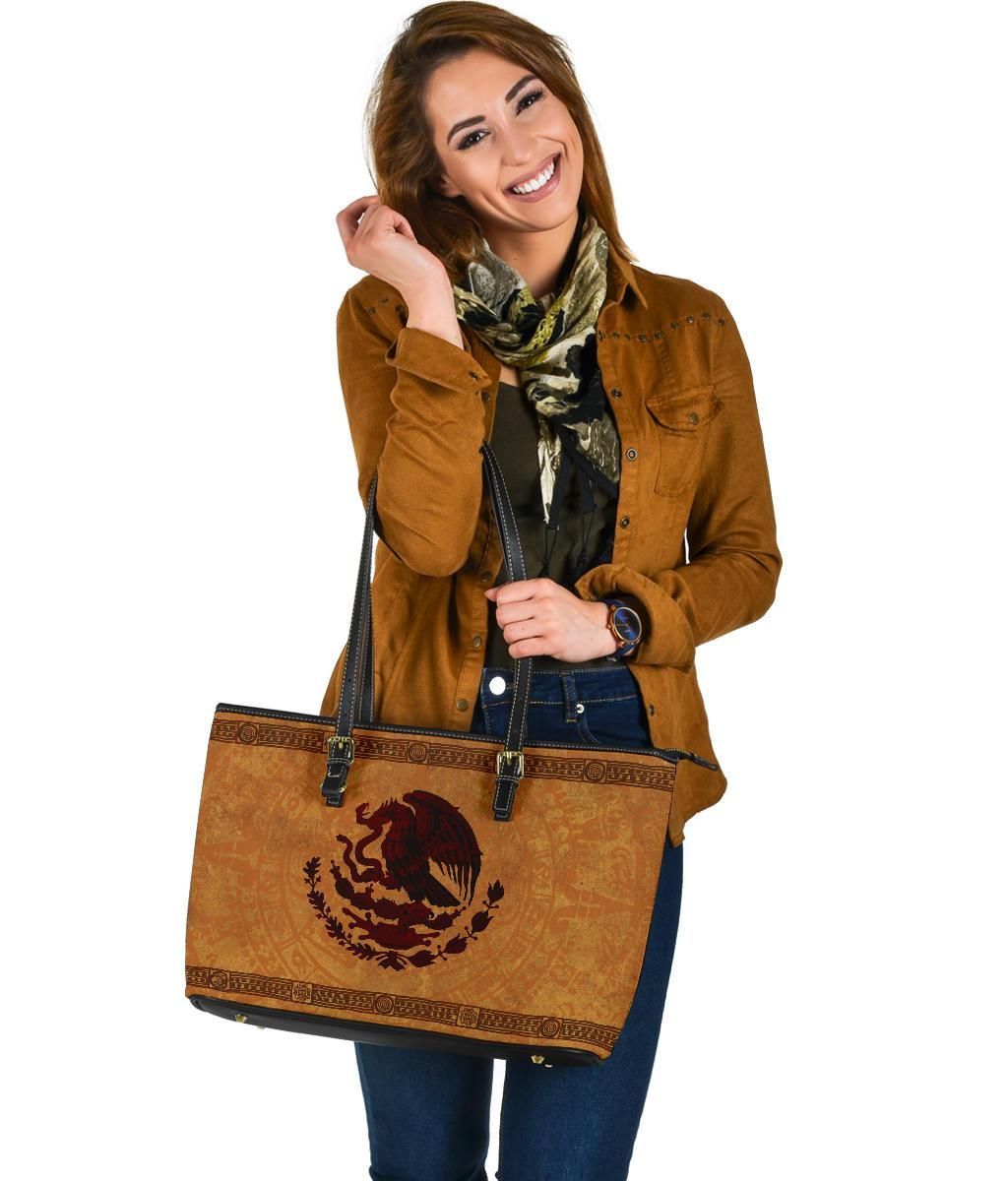 Mexico Leather Tote, Maya Coat Of Arms Vintage RLT13