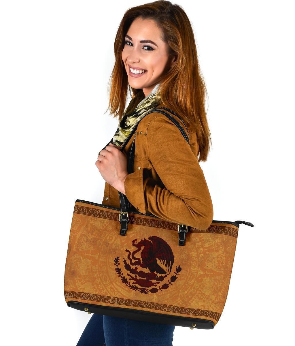 Mexico Leather Tote, Maya Coat Of Arms Vintage RLT13