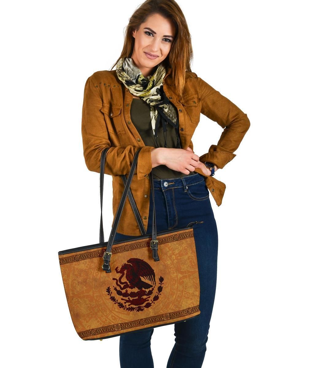 Mexico Leather Tote, Maya Coat Of Arms Vintage RLT13
