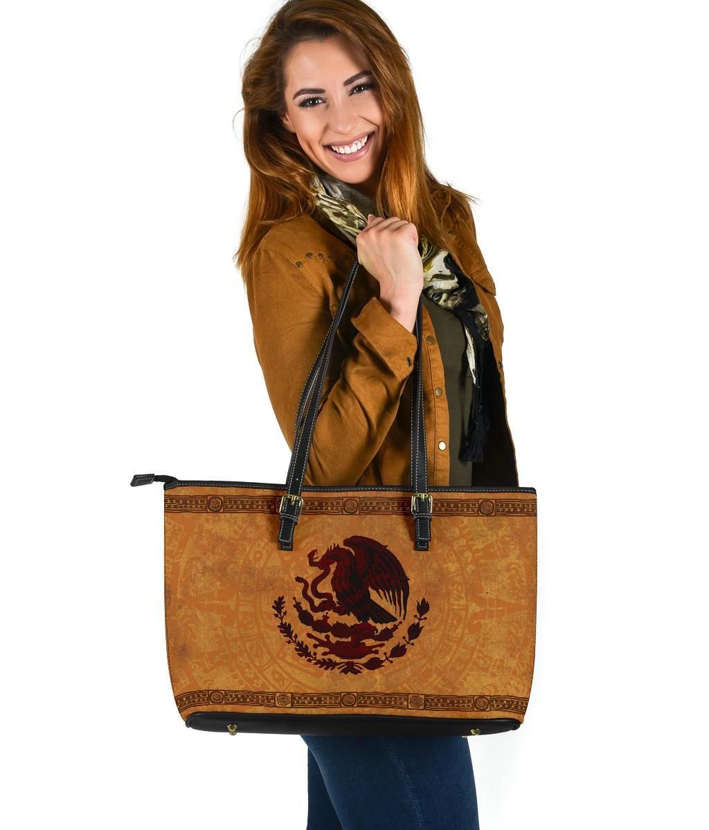 Mexico Leather Tote, Maya Coat Of Arms Vintage RLT13