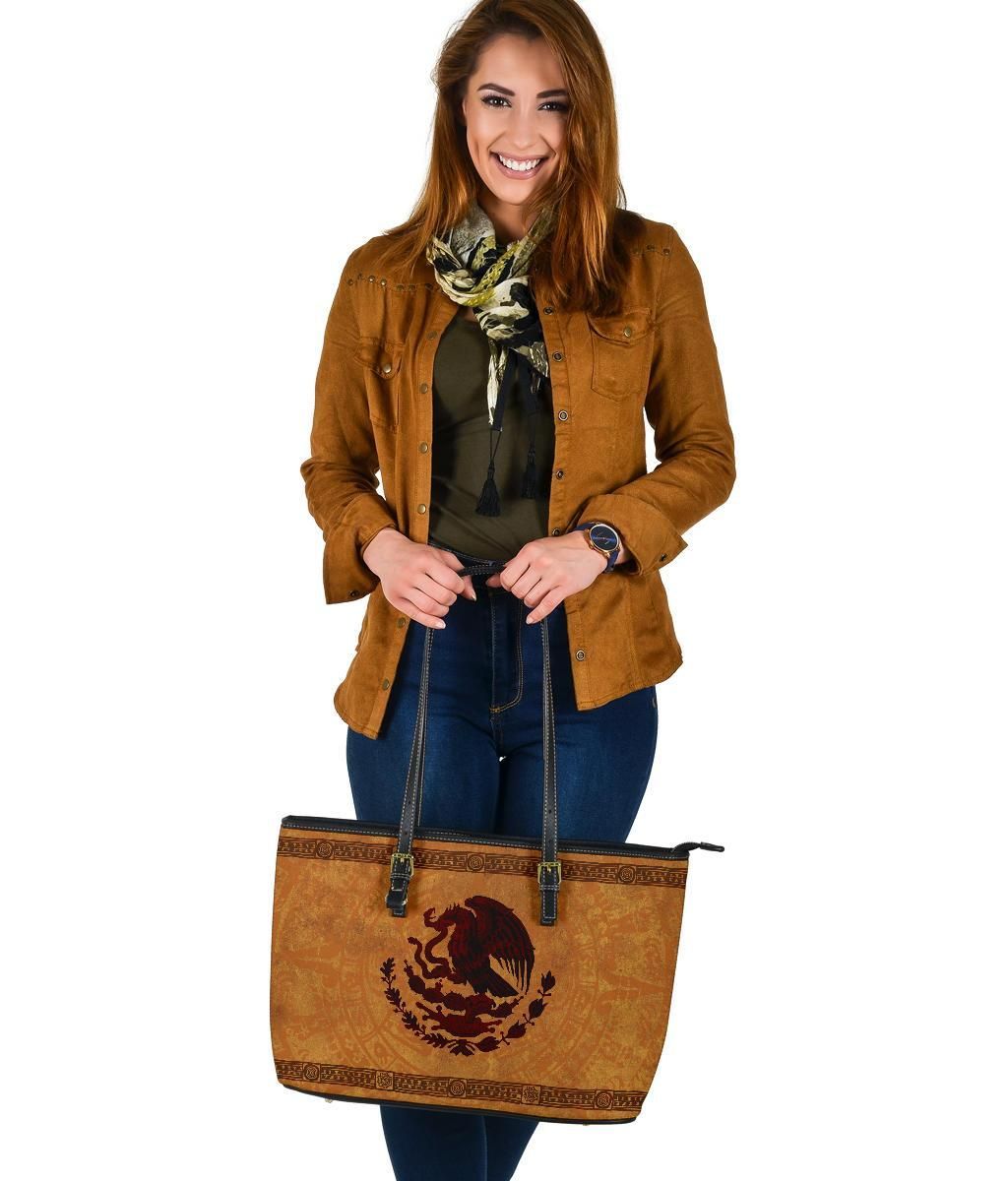 Mexico Leather Tote, Maya Coat Of Arms Vintage RLT13