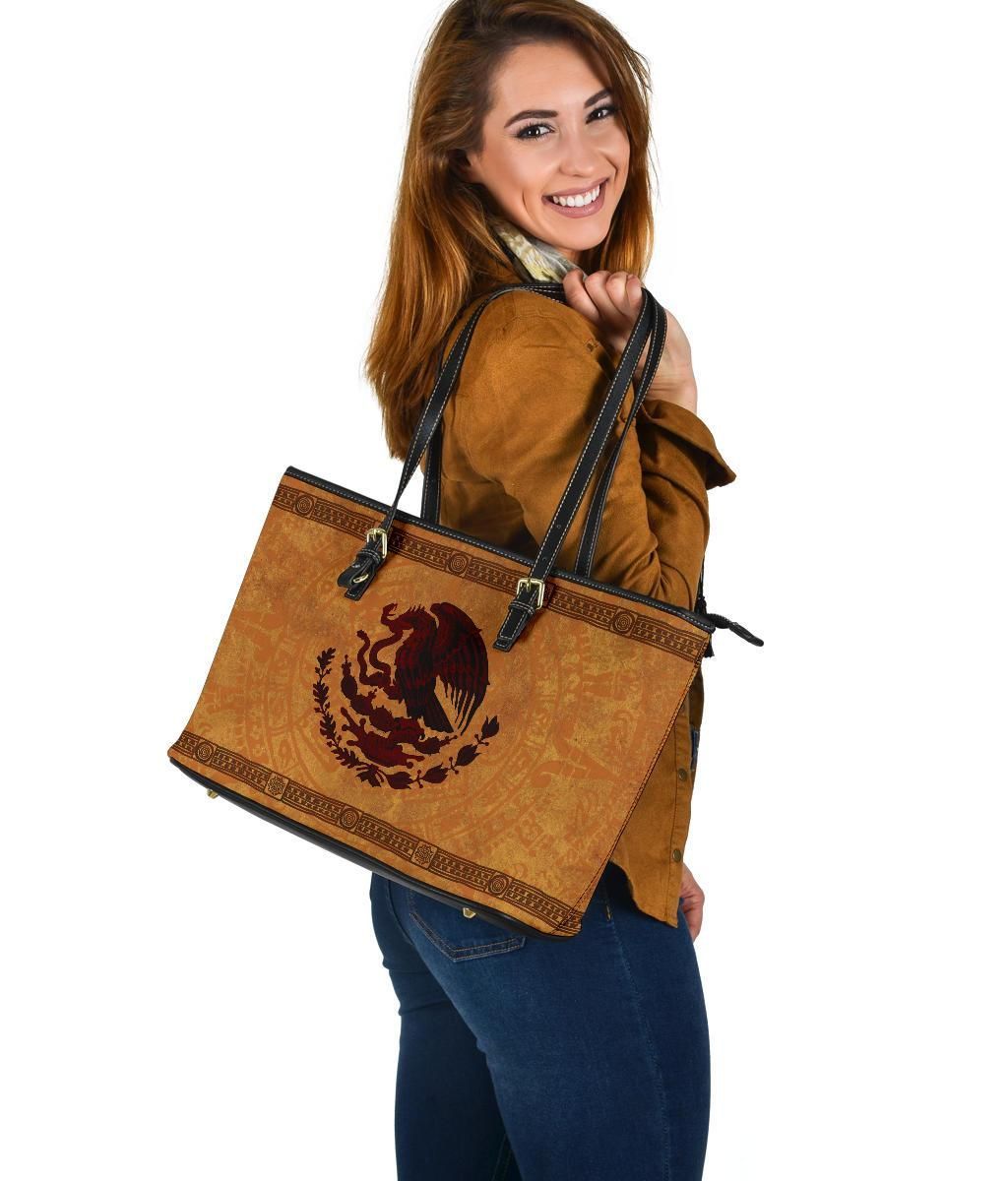 Mexico Leather Tote, Maya Coat Of Arms Vintage RLT13