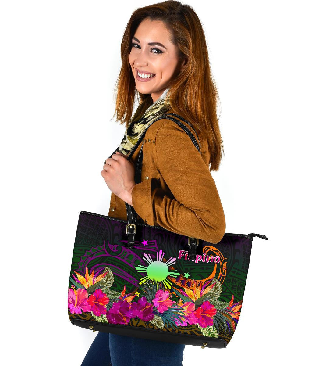 The Phillipines Leather Tote Summer Hibiscus RLT6