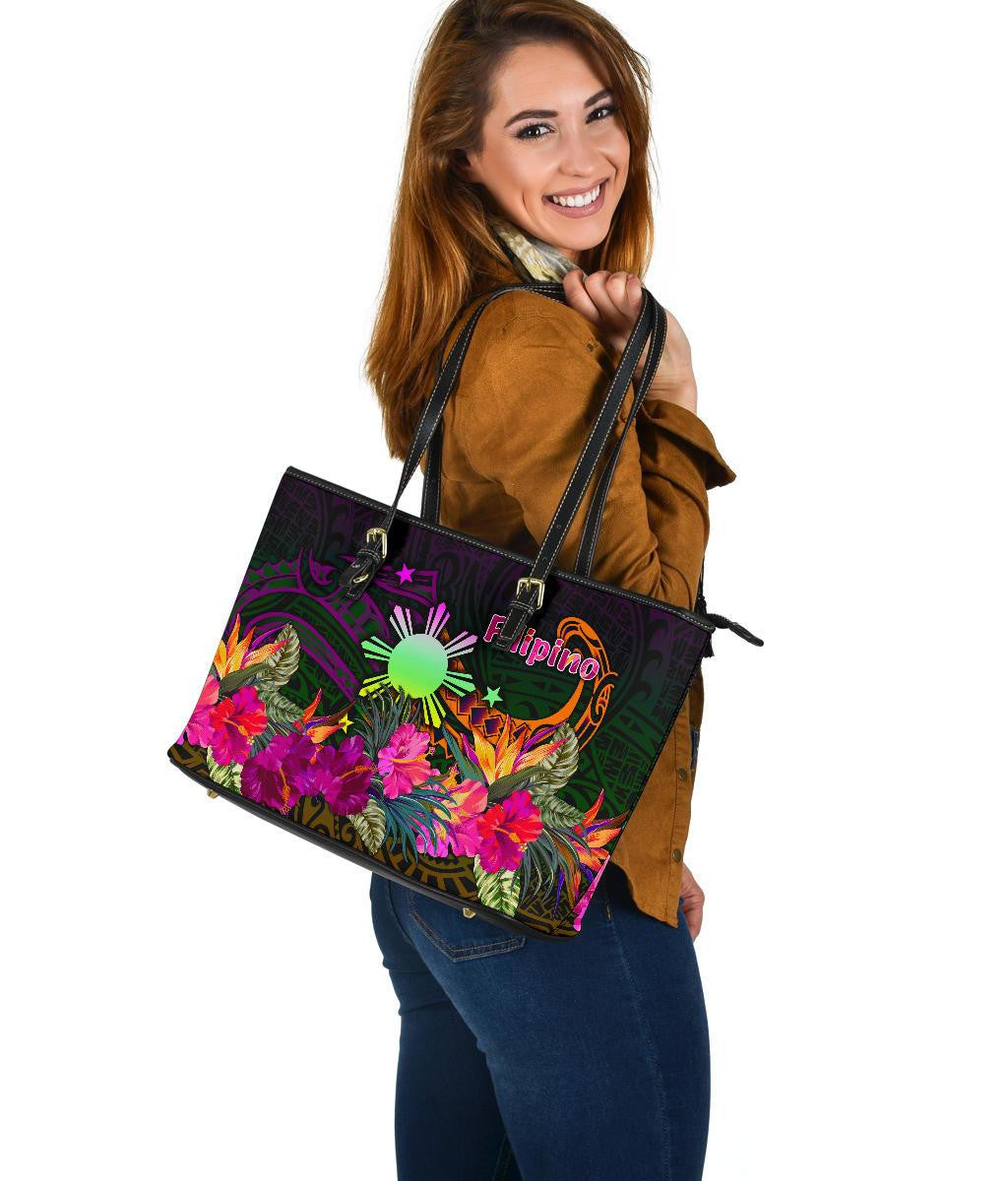 The Phillipines Leather Tote Summer Hibiscus RLT6
