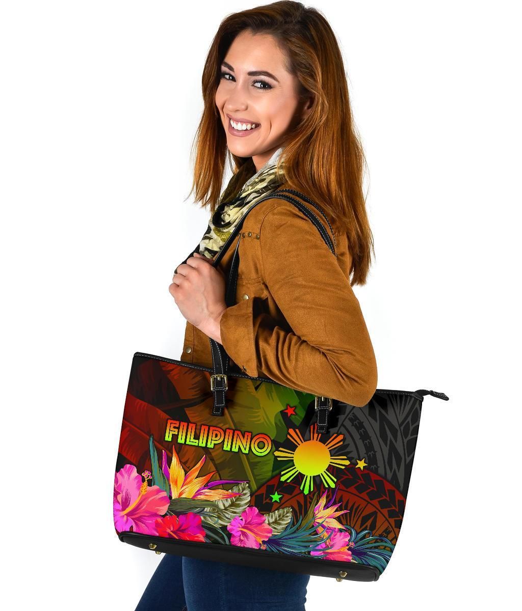 The Philippines Polynesian Leather Tote Bag Hibiscus and Banana Leaves RLT6