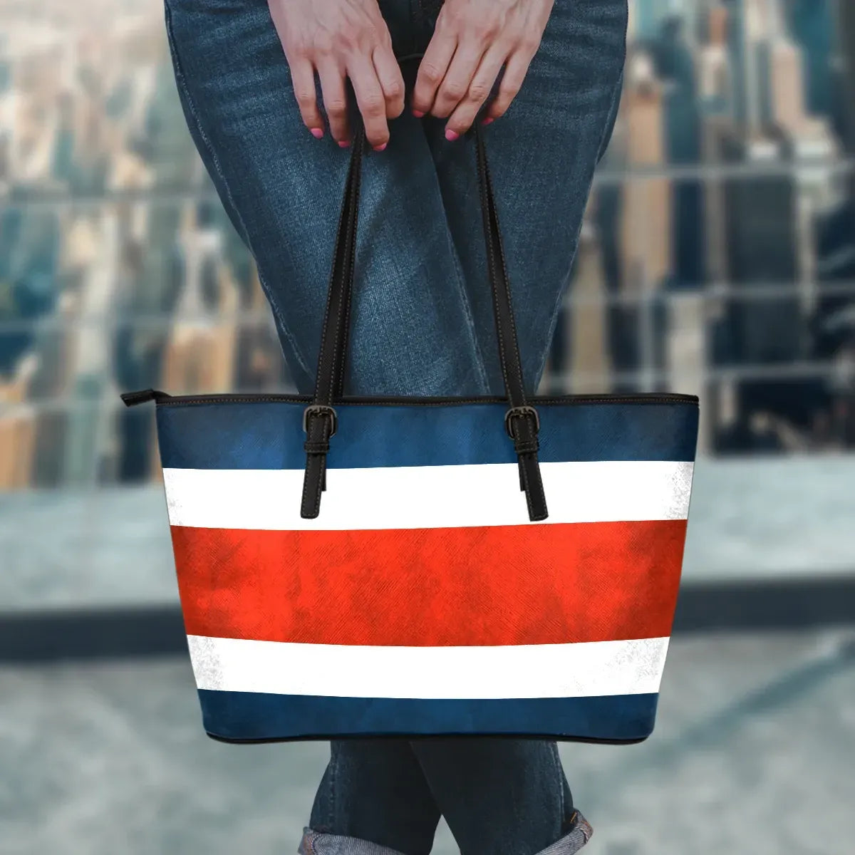 Costa Rica Grunge Flag Leather Tote Bag RLT13