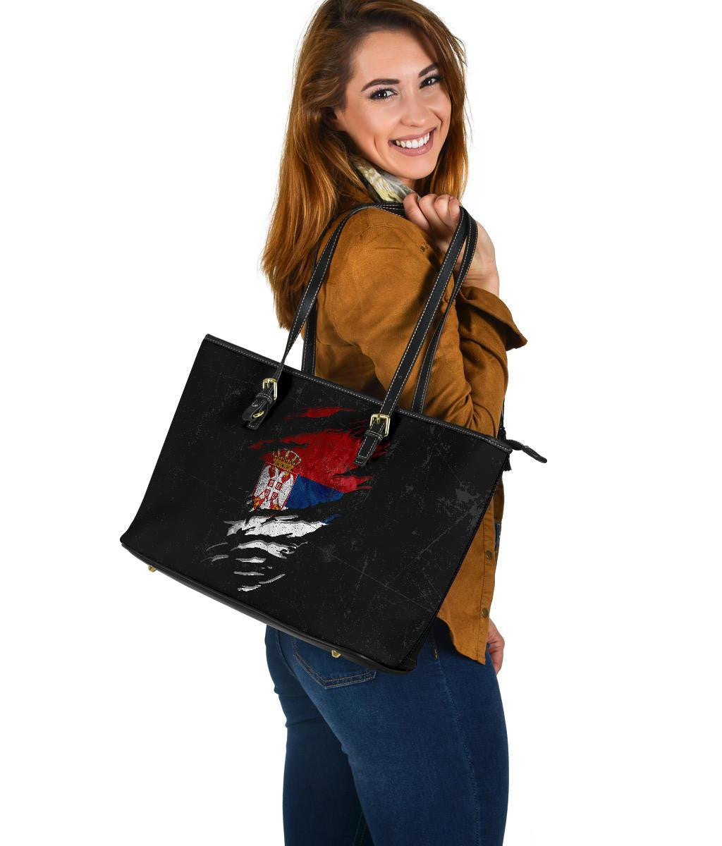 Serbia In Me Leather Tote Special Grunge Style RLT7