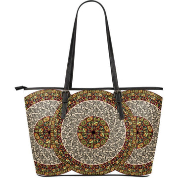 Mexico Aztec Circle Leather Tote Bag RLT13
