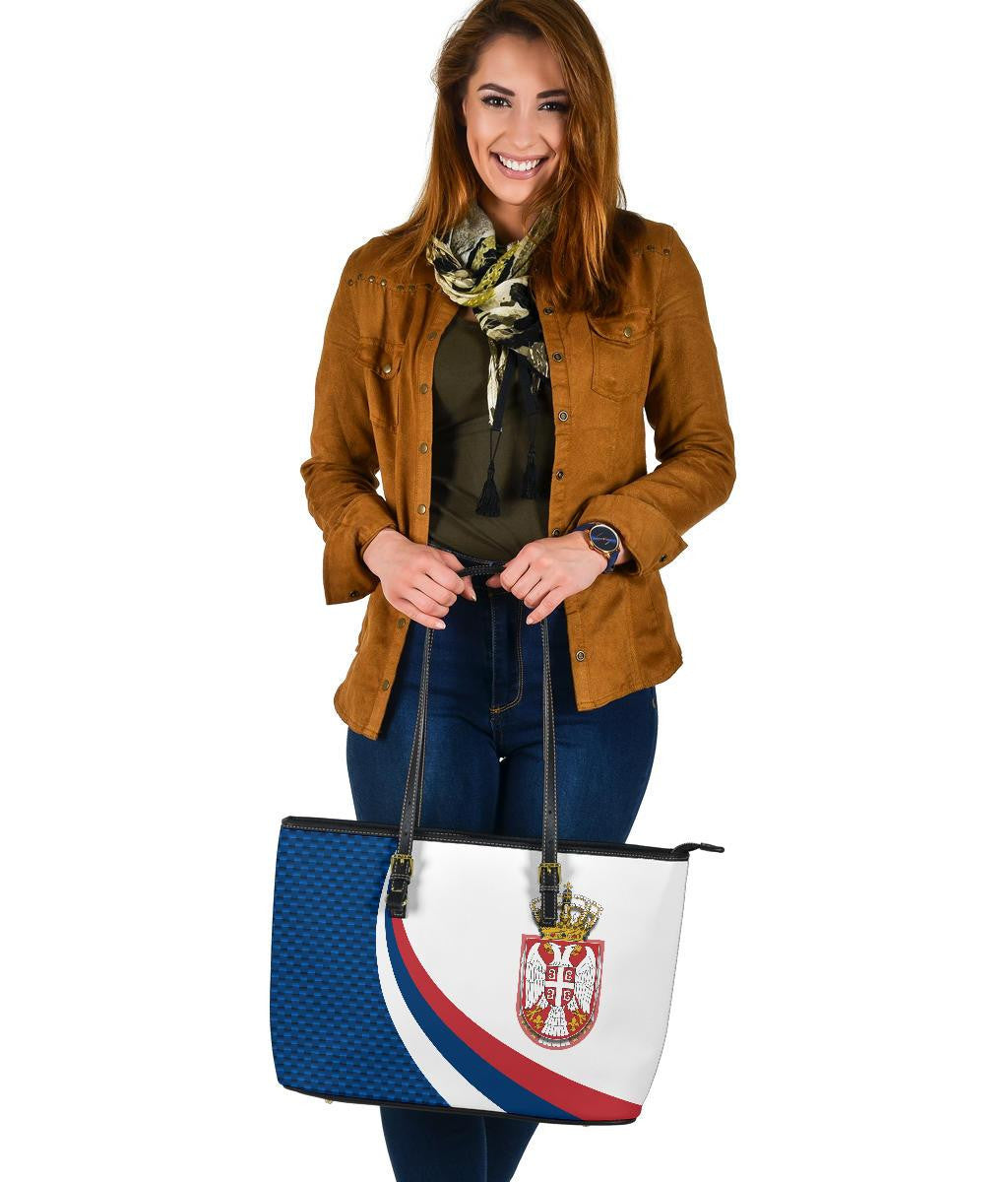 Serbia Leather Tote Bag Serbia Flag Blue RLT7