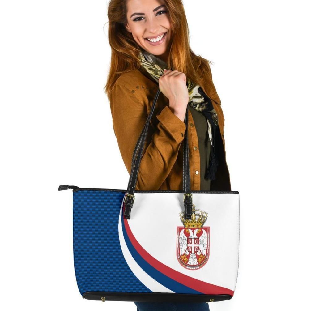 Serbia Leather Tote Bag Serbia Flag Blue RLT7