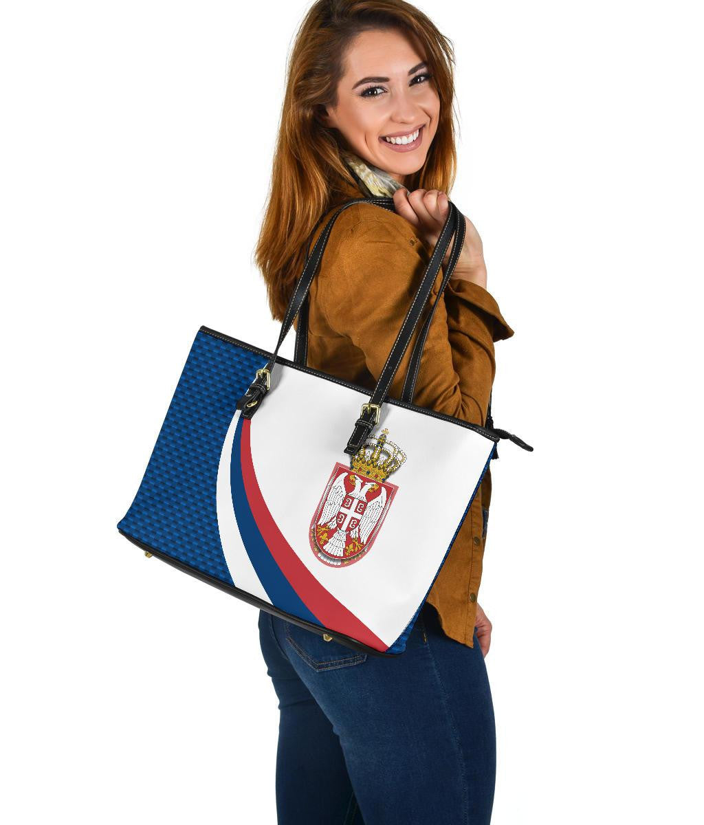 Serbia Leather Tote Bag Serbia Flag Blue RLT7