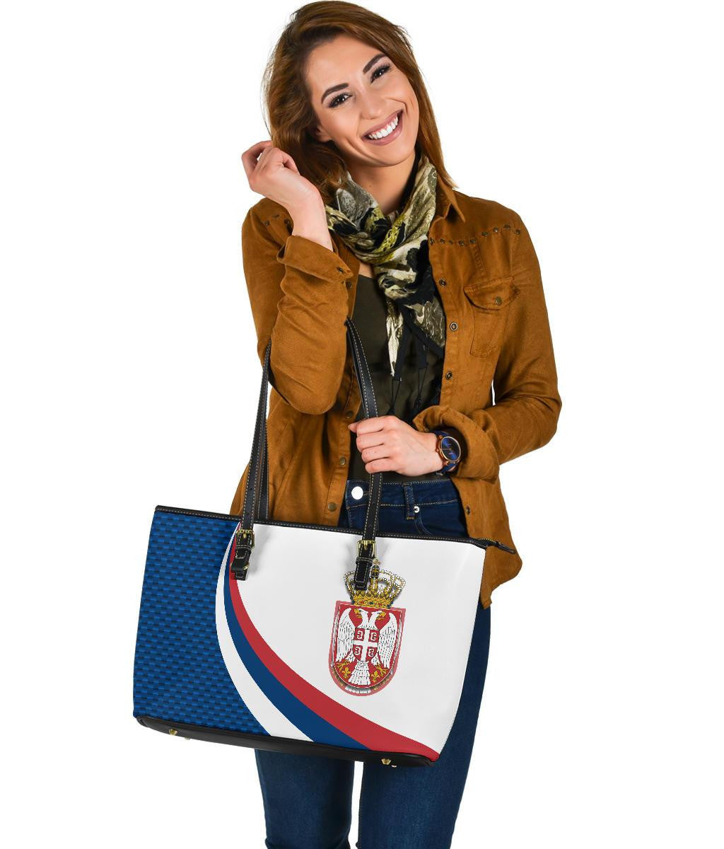 Serbia Leather Tote Bag Serbia Flag Blue RLT7