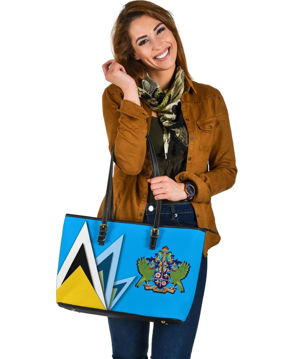 Saint Lucia Leather Tote Bag Flag With Coat Of Arms RLT6