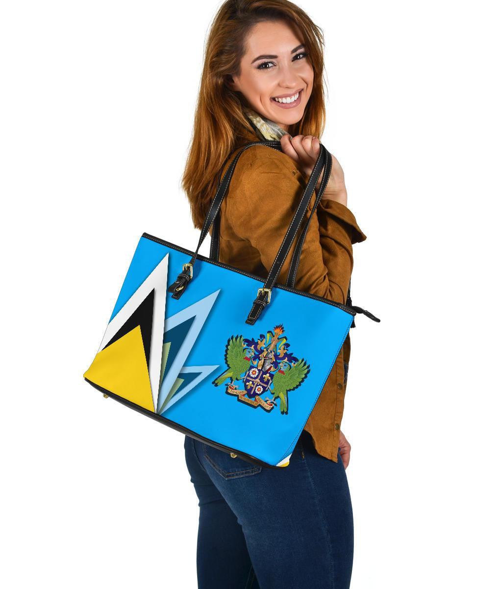 Saint Lucia Leather Tote Bag Flag With Coat Of Arms RLT6