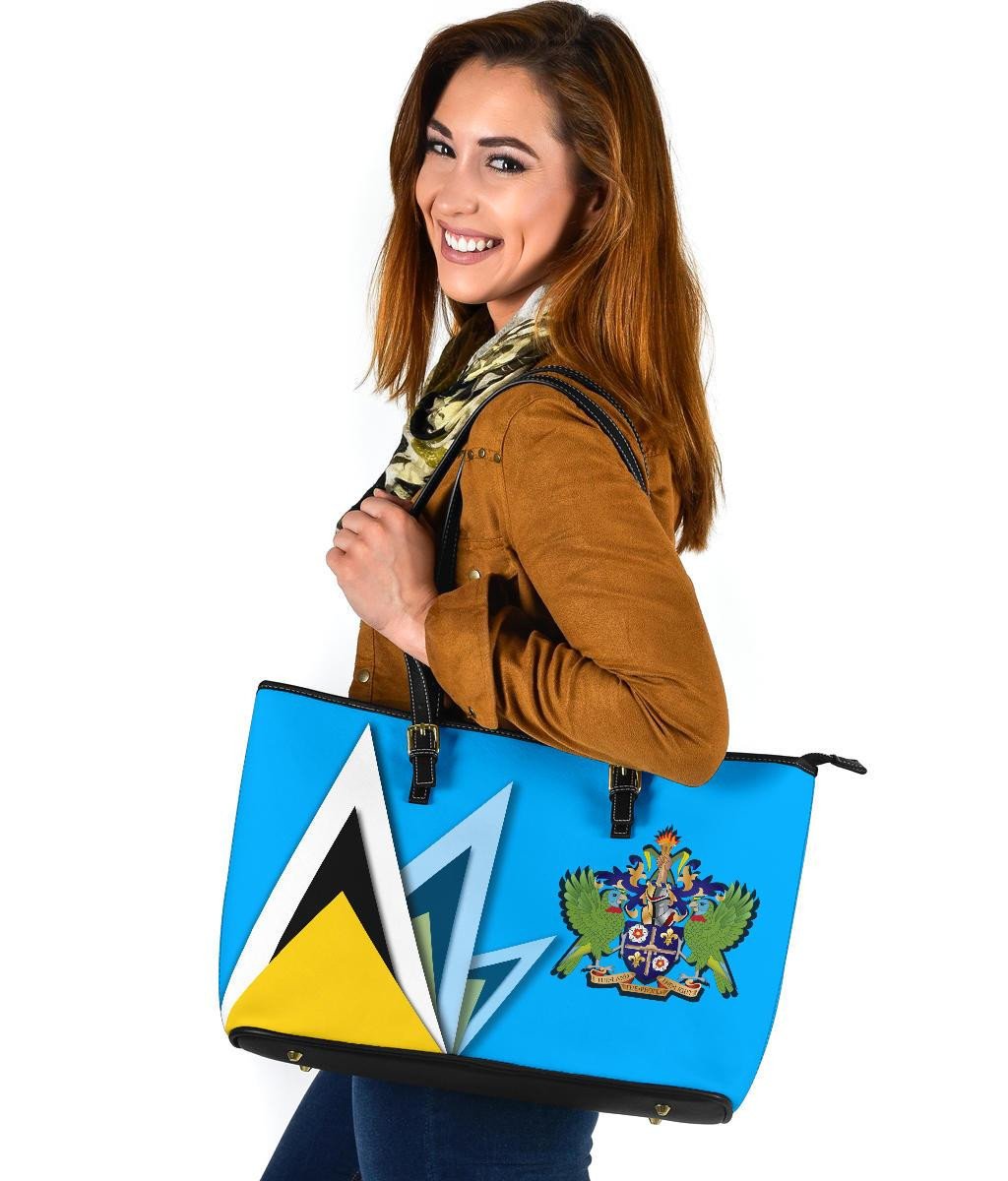 Saint Lucia Leather Tote Bag Flag With Coat Of Arms RLT6