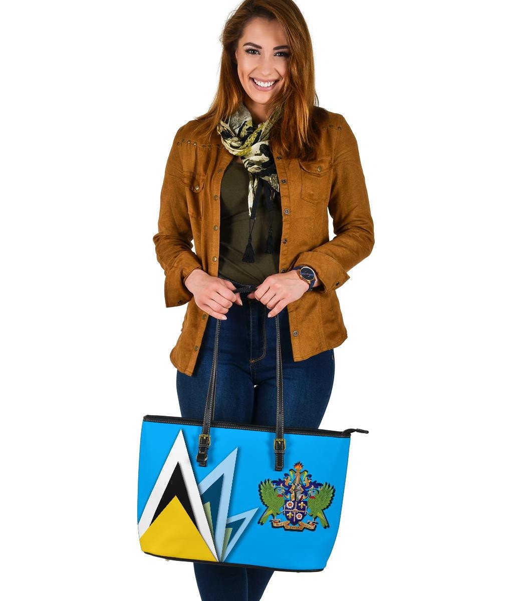 Saint Lucia Leather Tote Bag Flag With Coat Of Arms RLT6