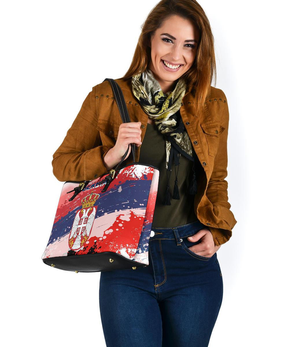 Serbia Leather Tote Serbia National Flag and Emblem RLT7